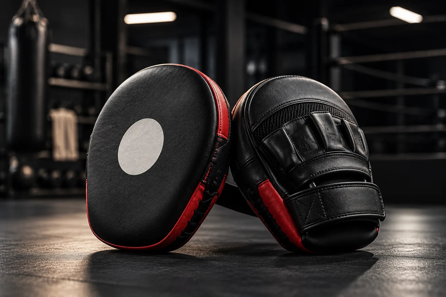 Pair of focus mitts in a training space