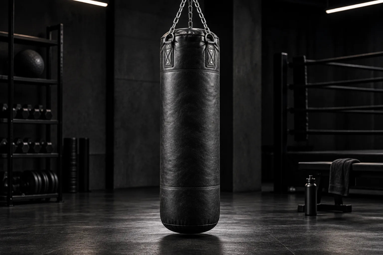 Hanging heavy bag in a training space